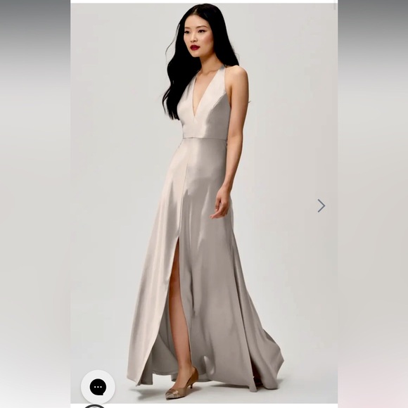 JENNY YOO Corinne Bridesmaid Satin Latte Color Dress- basically brand new! - Picture 1 of 9